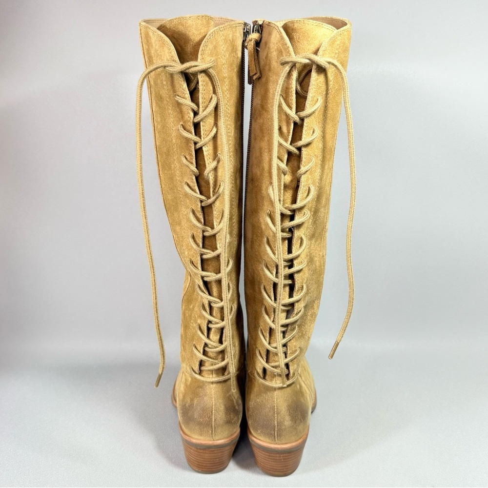 SOFFT Sharnell Tan Distressed Suede Lace-Up Western Inspired Tall Boots - Picture 3 of 15